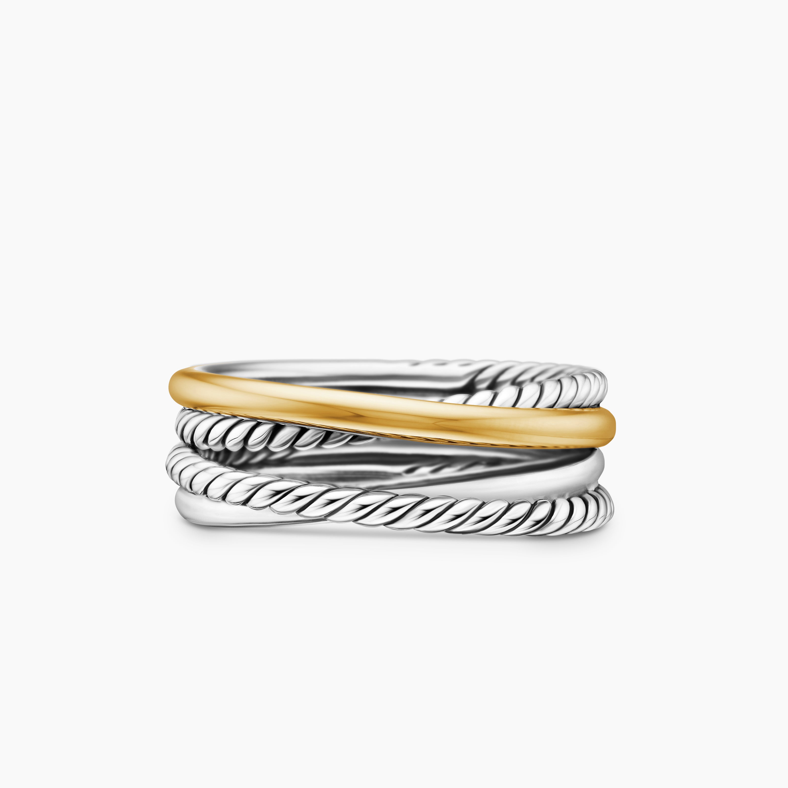 Womens Crossover Band Ring in Sterling Silver with 18K Yellow Gold, 6.8mm