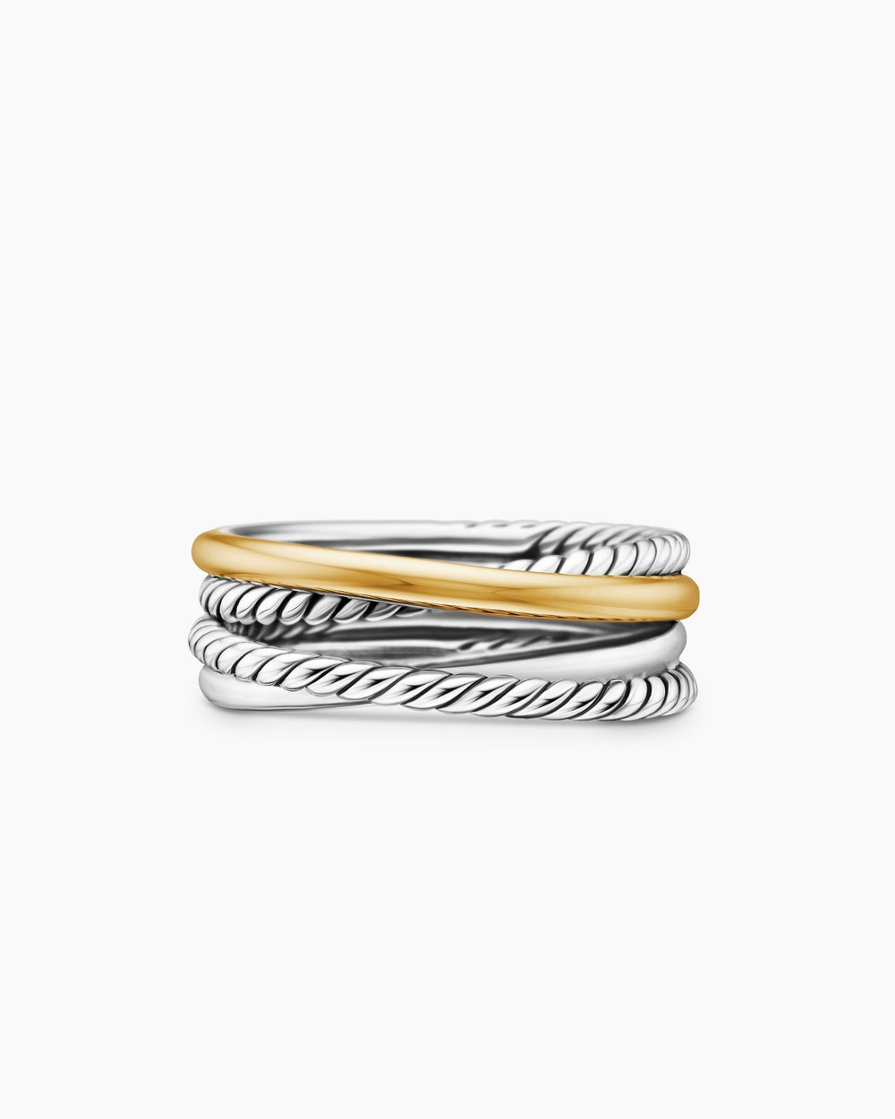 Womens Crossover Band Ring in Sterling Silver with 18K Yellow Gold, 6.8mm