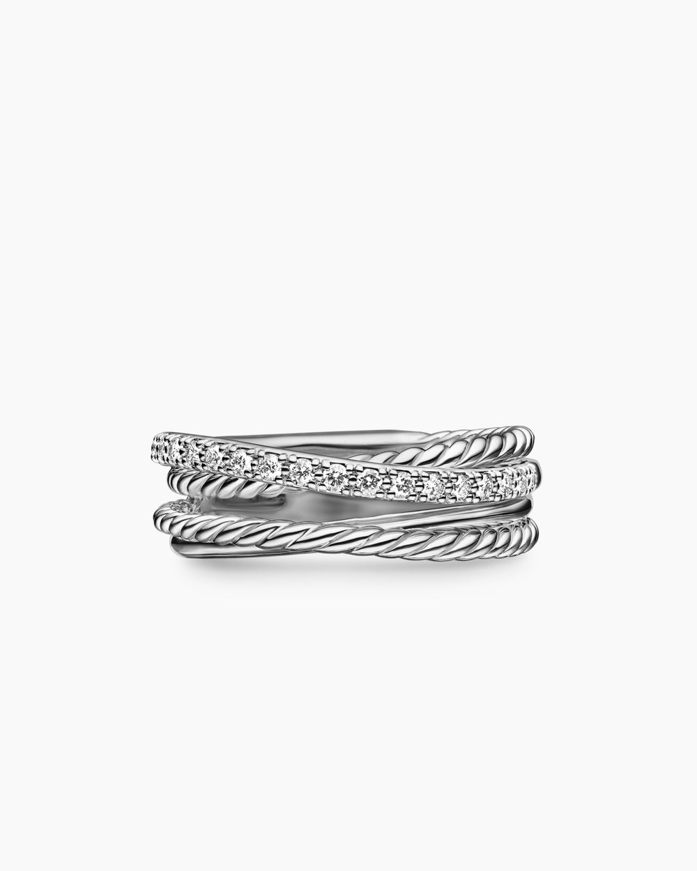 Womens Crossover Band Ring in Sterling Silver with Diamonds, 6.8mm