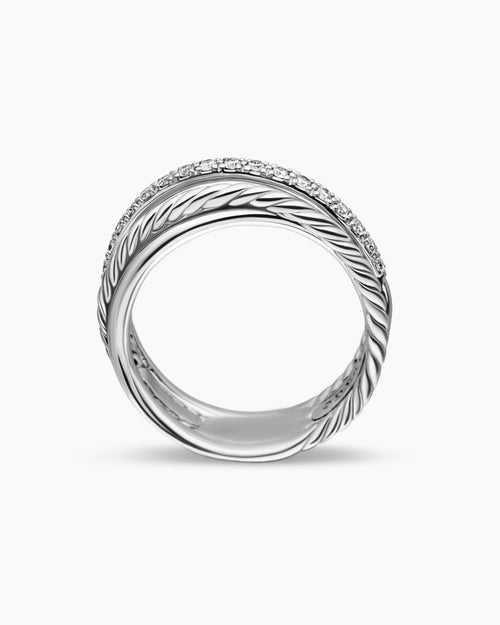 Womens Crossover Band Ring in Sterling Silver with Diamonds, 6.8mm