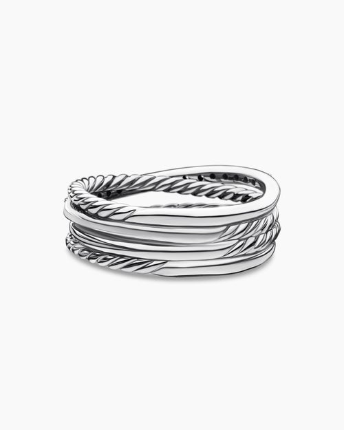 Womens Crossover Band Ring in Sterling Silver with Diamonds, 6.8mm