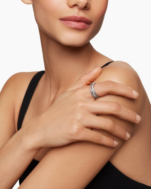 Womens Crossover Band Ring in Sterling Silver with Diamonds, 6.8mm