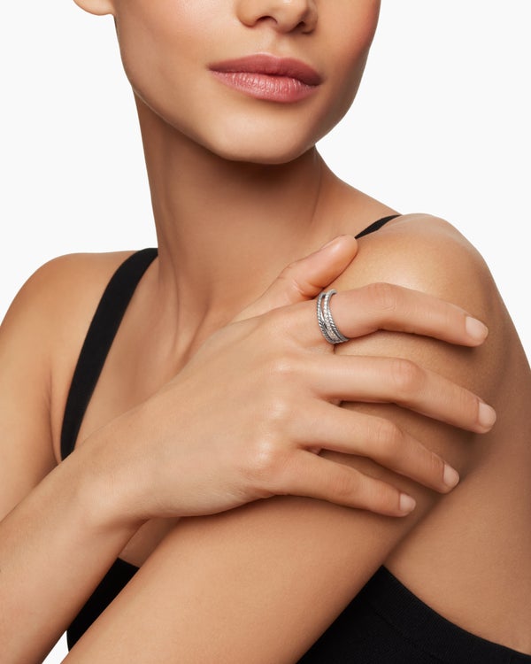 Anneau Crossover en argent massif avec diamants, 6,8 mm