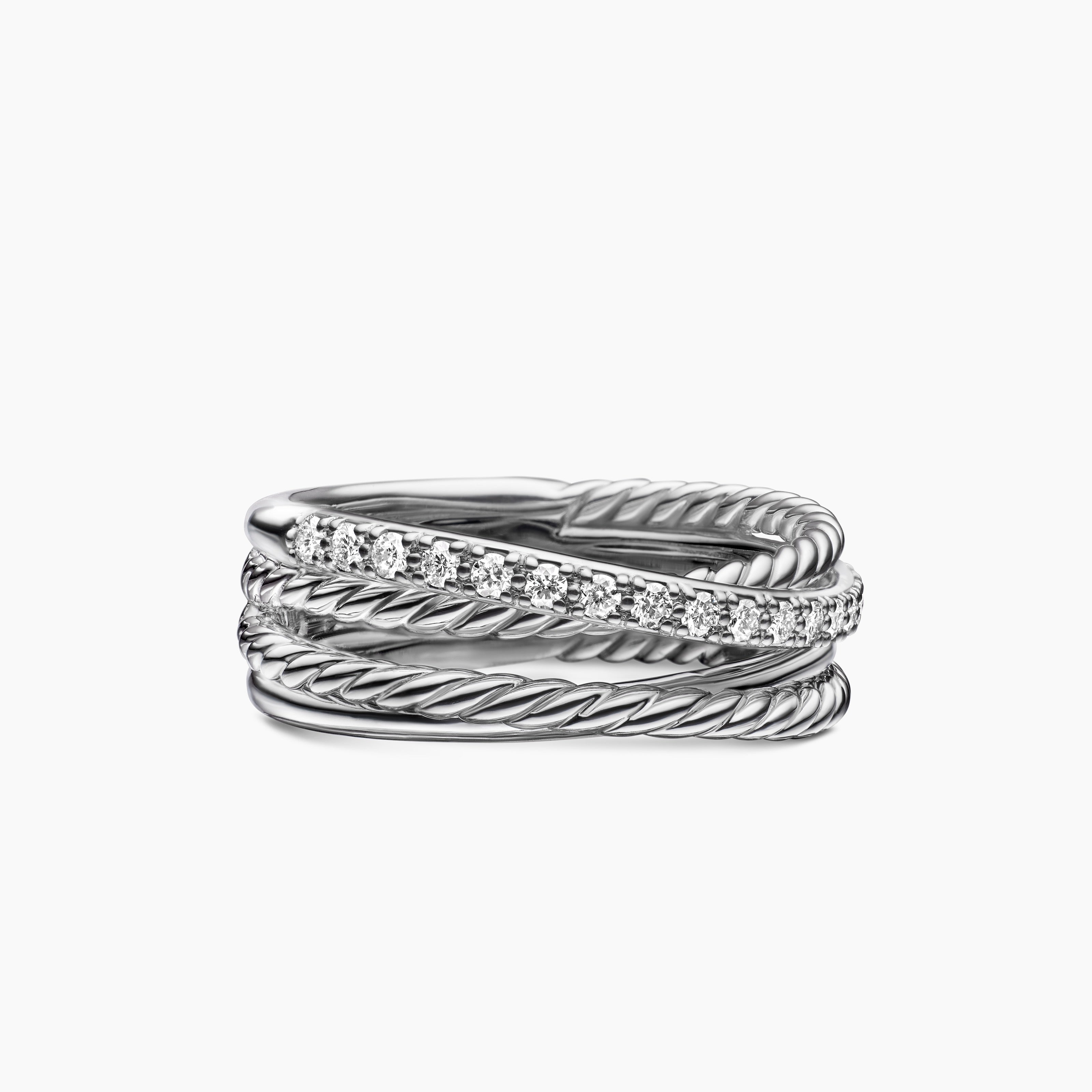 Womens Crossover Band Ring in Sterling Silver with Diamonds, 6.8mm