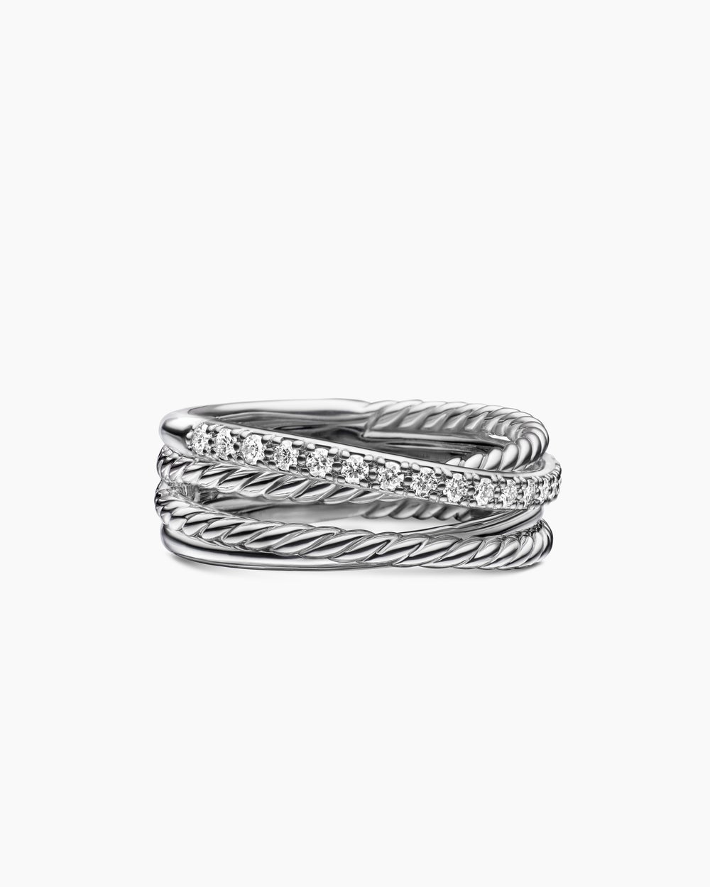 Womens Crossover Band Ring in Sterling Silver with Diamonds, 6.8mm