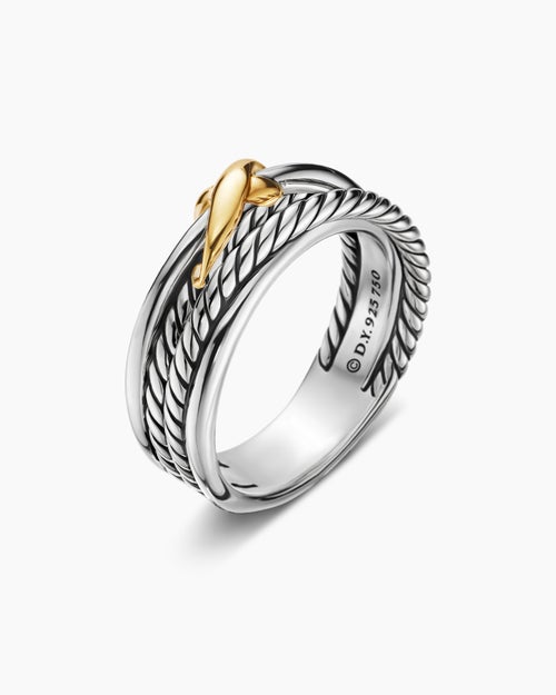 Womens X Crossover Band Ring in Sterling Silver with 18K Yellow Gold, 6mm