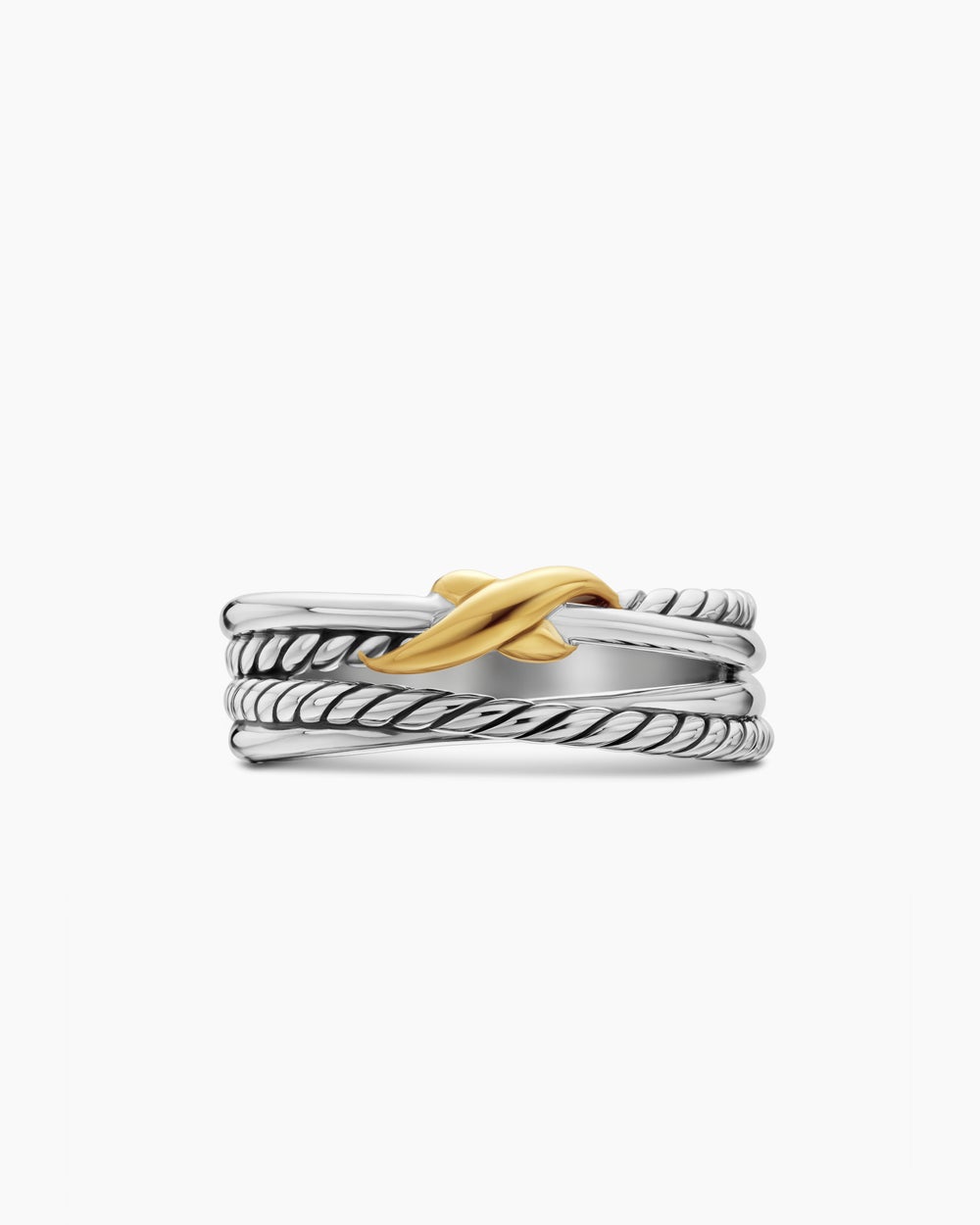 Womens X Crossover Band Ring in Sterling Silver with 18K Yellow Gold, 6mm