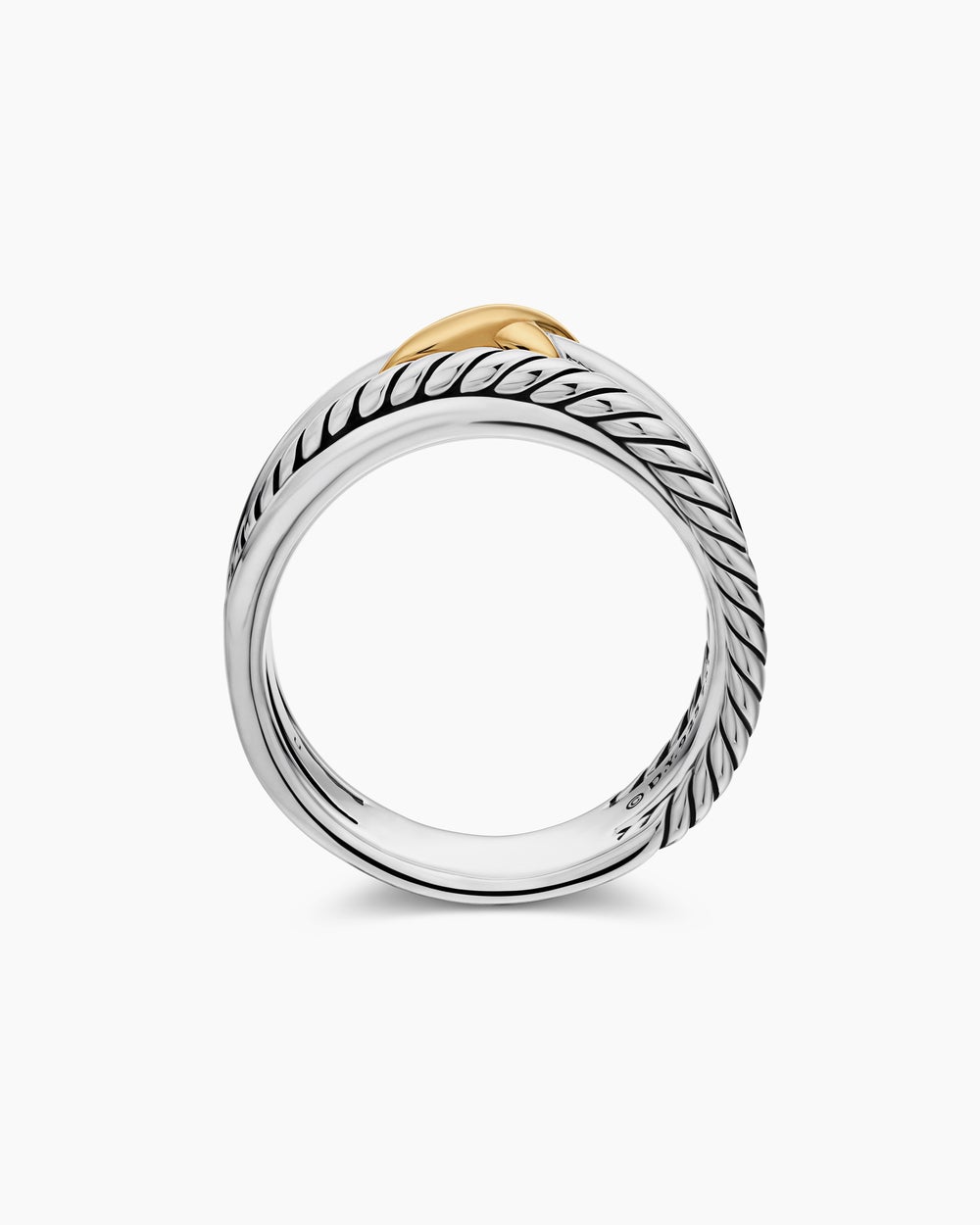 Womens X Crossover Band Ring in Sterling Silver with 18K Yellow Gold, 6mm