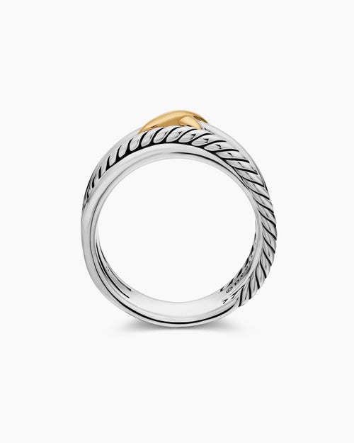 Womens X Crossover Band Ring in Sterling Silver with 18K Yellow Gold, 6mm
