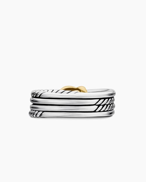 Womens X Crossover Band Ring in Sterling Silver with 18K Yellow Gold, 6mm