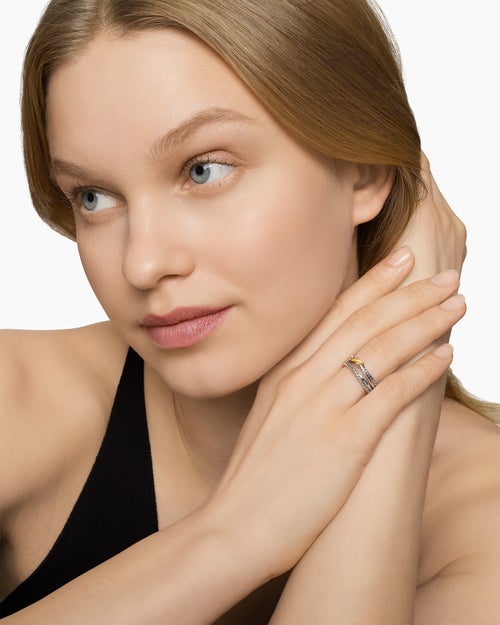 Womens X Crossover Band Ring in Sterling Silver with 18ct Yellow Gold, 6mm