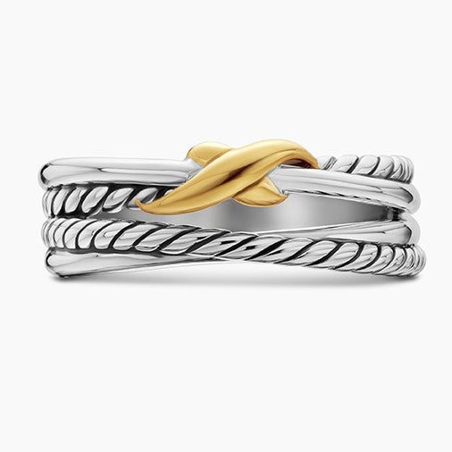 X Crossover Band Ring in Sterling Silver with 18K Yellow Gold, 6mm 