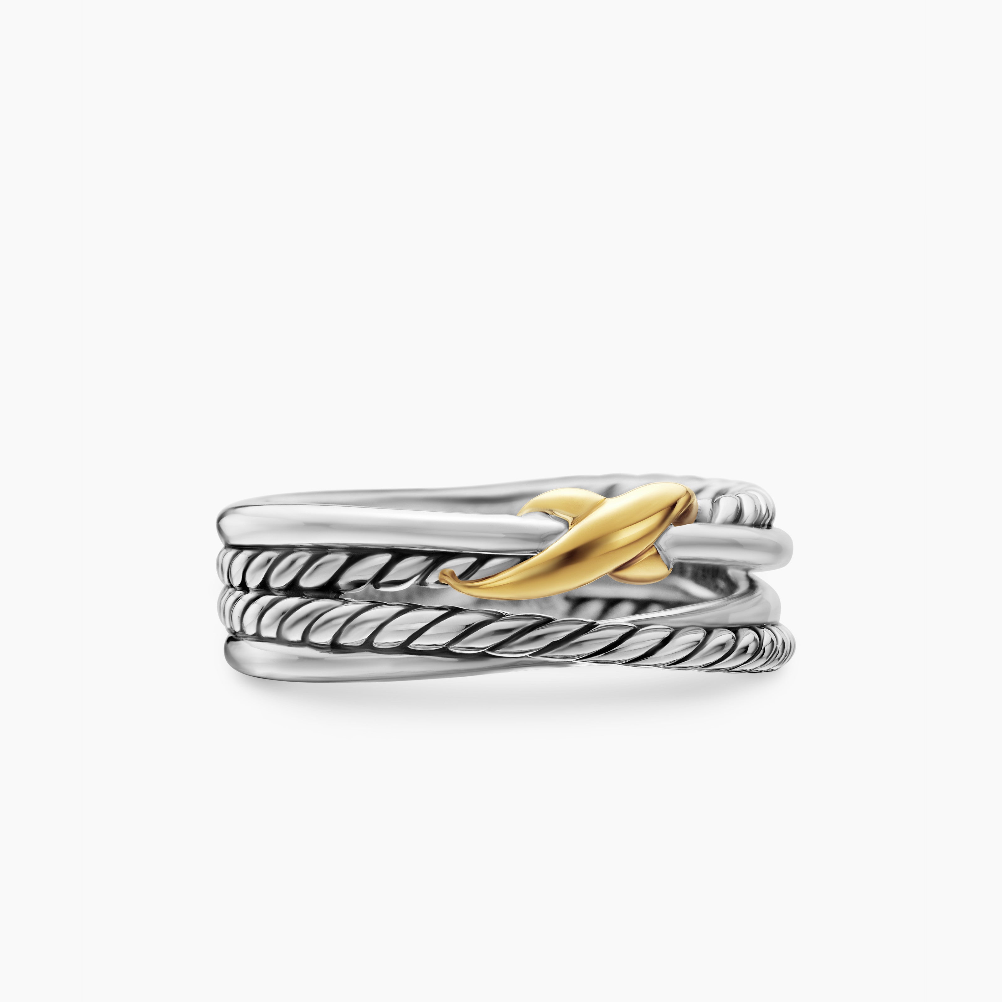 Womens X Crossover Band Ring in Sterling Silver with 18K Yellow Gold, 6mm