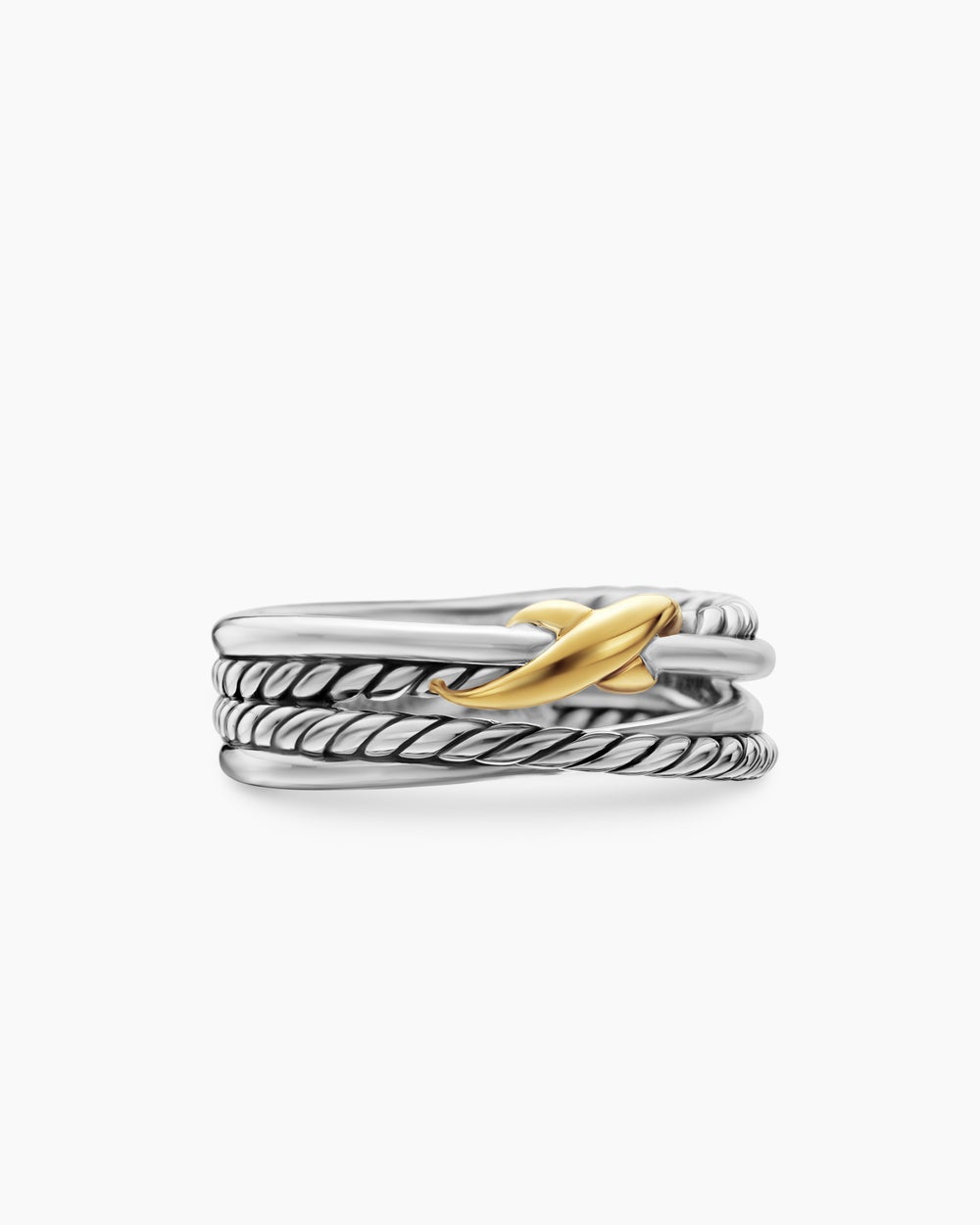 Womens X Crossover Band Ring in Sterling Silver with 18K Yellow Gold, 6mm