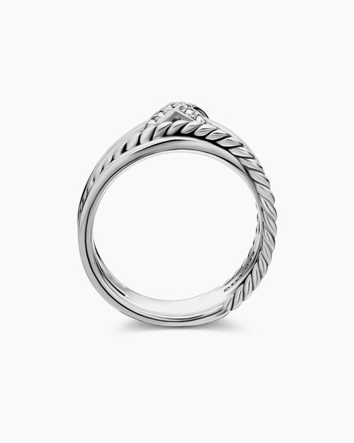 Womens X Crossover Band Ring in Sterling Silver with Diamonds, 6mm