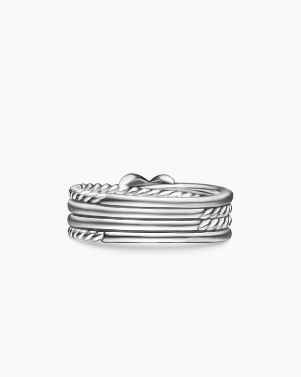 X Crossover Band Ring in Sterling Silver with Diamonds, 6mm