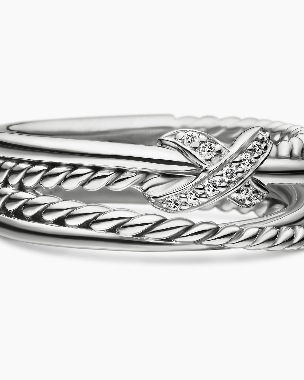 Womens X Crossover Band Ring in Sterling Silver with Diamonds, 6mm