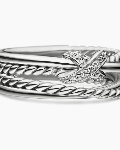 Womens X Crossover Band Ring in Sterling Silver with Diamonds, 6mm
