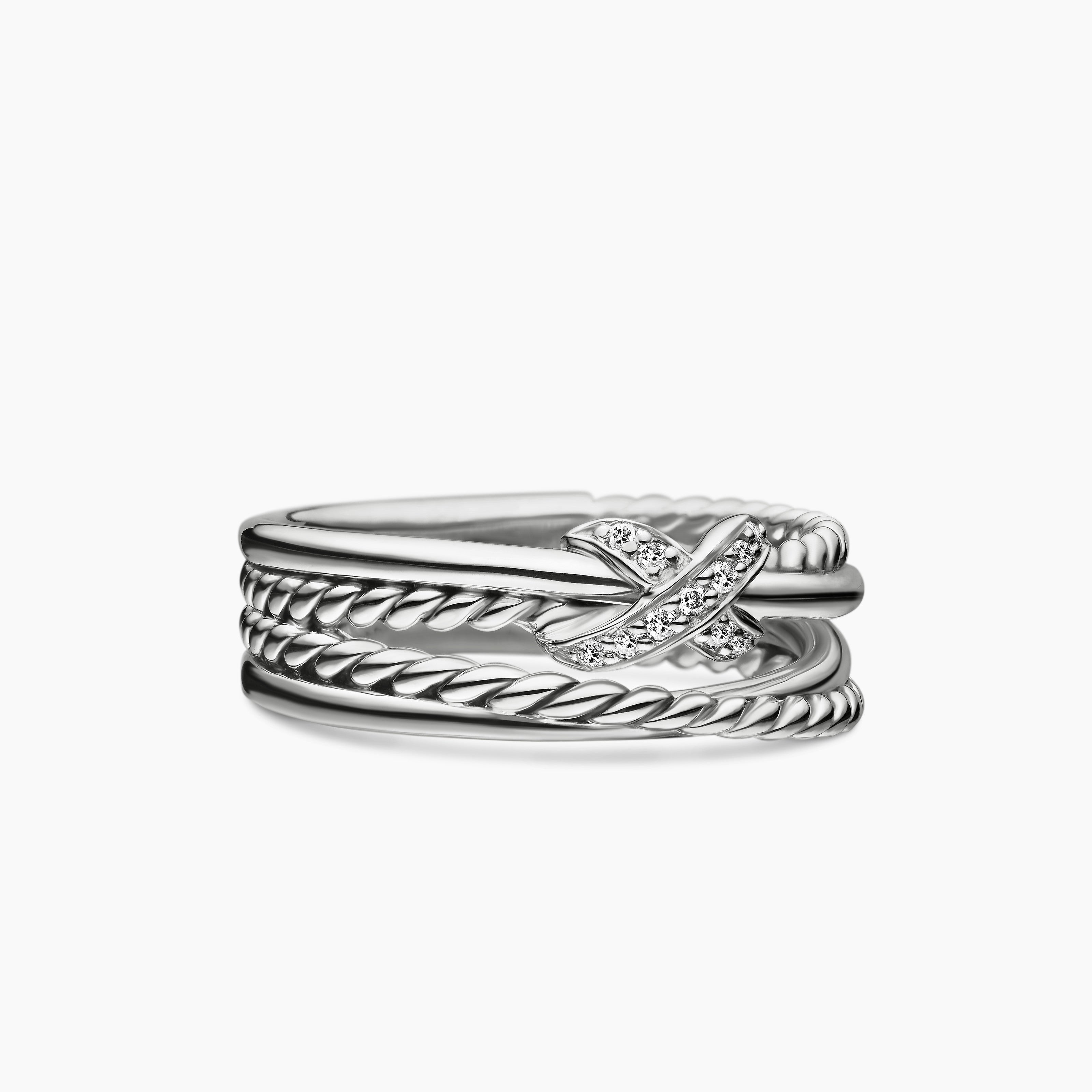 Anneau X Crossover en argent sterling avec diamants, 6 mm femmes 