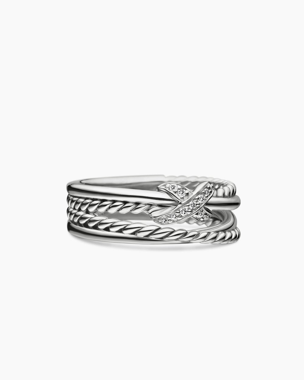 Womens X Crossover Band Ring in Sterling Silver with Diamonds, 6mm