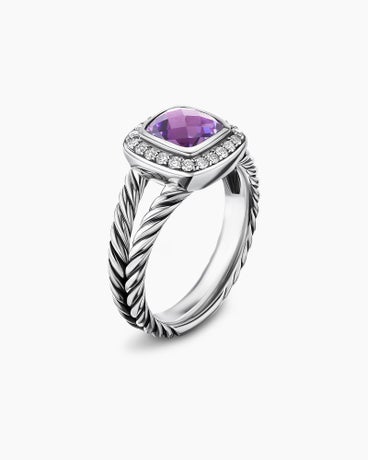 Petite Albion® Ring in Sterling Silver with Amethyst and Diamonds, 7mm