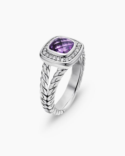 Womens Petite Albion® Ring in Sterling Silver with Amethyst and Diamonds, 7mm