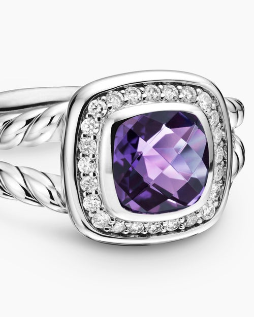 Womens Petite Albion® Ring in Sterling Silver with Amethyst and Diamonds, 7mm