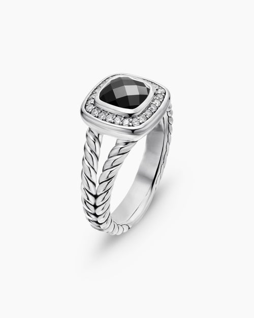 Womens Petite Albion® Ring in Sterling Silver with Black Onyx and Diamonds, 7mm