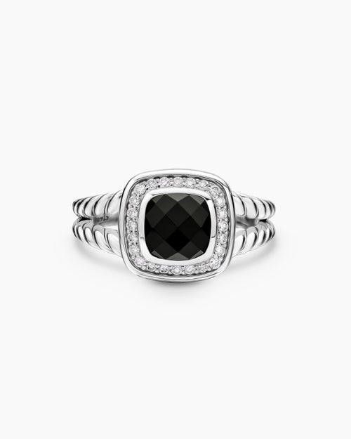 Womens Petite Albion® Ring in Sterling Silver with Black Onyx and Diamonds, 7mm