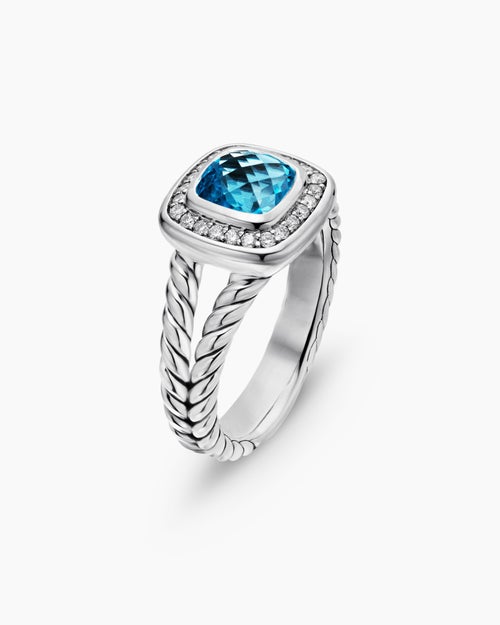 Womens Petite Albion® Ring in Sterling Silver with Blue Topaz and Diamonds, 7mm