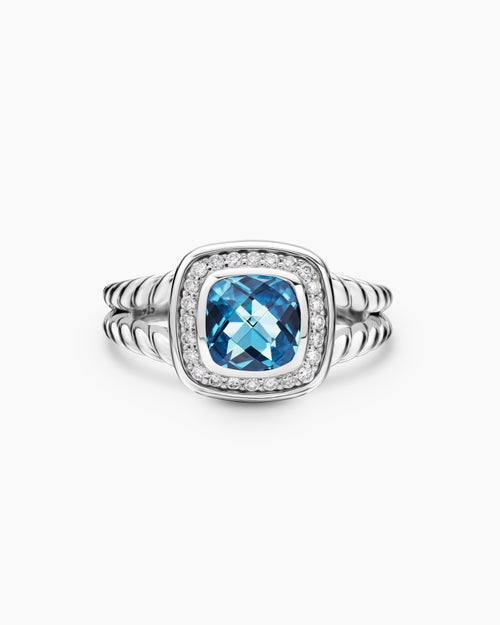 Womens Petite Albion® Ring in Sterling Silver with Blue Topaz and Diamonds, 7mm