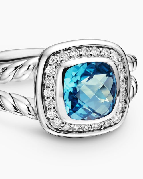 Womens Petite Albion® Ring in Sterling Silver with Blue Topaz and Diamonds, 7mm