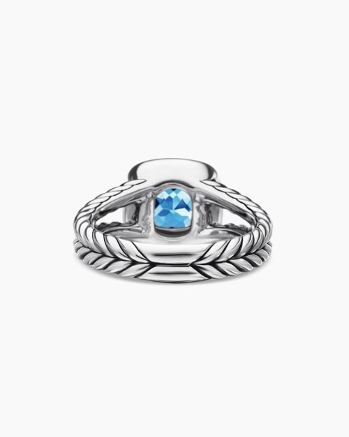 Womens Petite Albion® Ring in Sterling Silver with Blue Topaz and Diamonds, 7mm