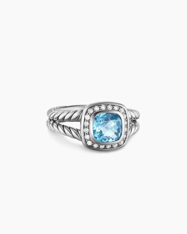 Petite Albion® Ring in Sterling Silver with Blue Topaz and Diamonds, 7mm