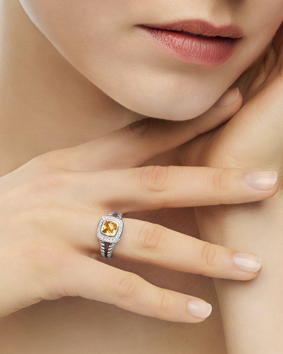 Petite Albion® Ring in Sterling Silver with Citrine and Diamonds, 7mm