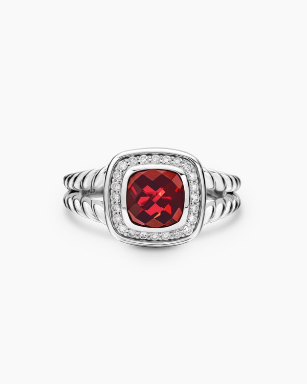 Petite Albion® Ring in Sterling Silver with Garnet and Diamonds, 7mm