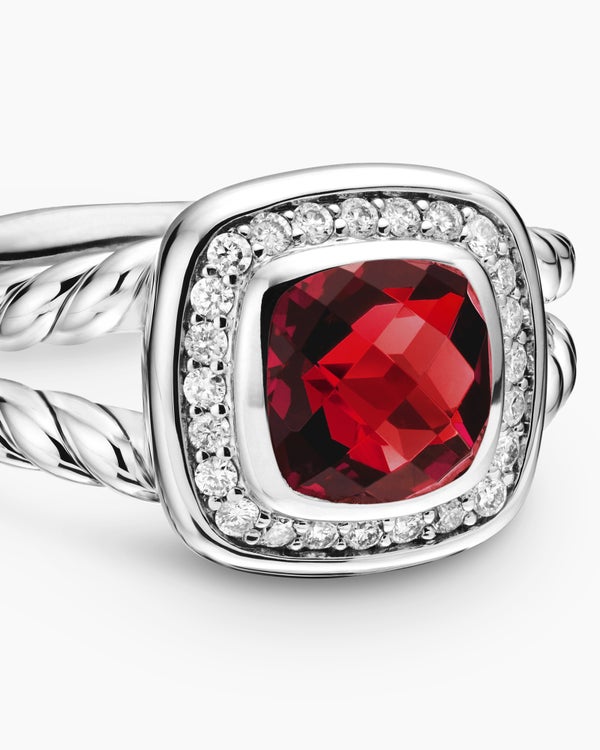 Petite Albion® Ring in Sterling Silver with Garnet and Diamonds, 7mm