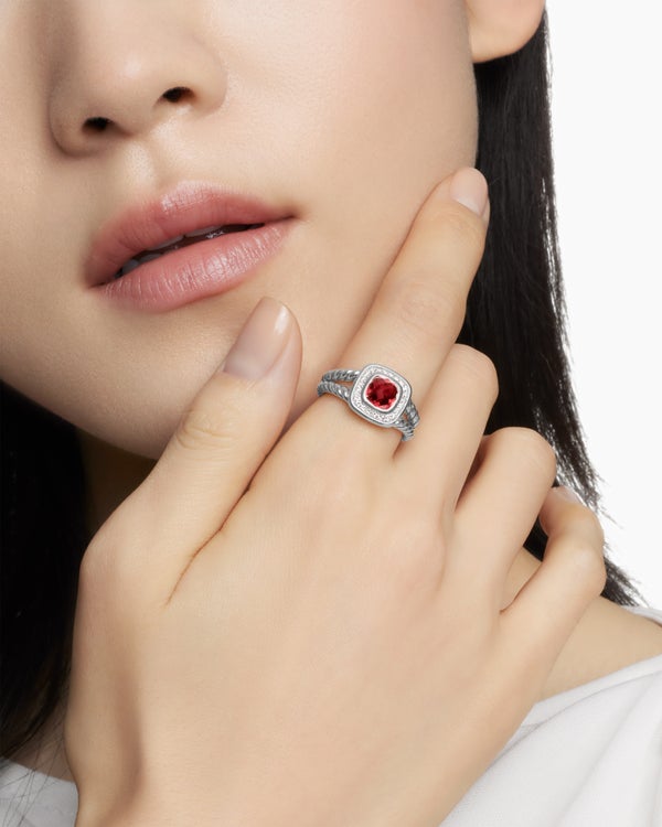 Petite Albion® Ring in Sterling Silver with Garnet and Diamonds, 7mm