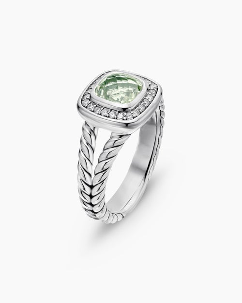 Womens Petite Albion® Ring in Sterling Silver with Prasiolite and Diamonds, 7mm