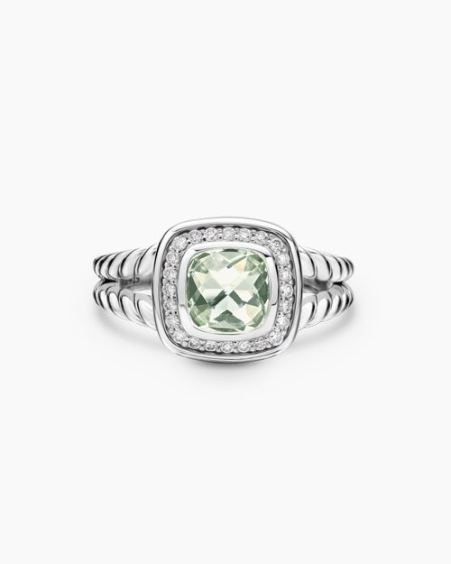 Womens Petite Albion® Ring in Sterling Silver with Prasiolite and Diamonds, 7mm