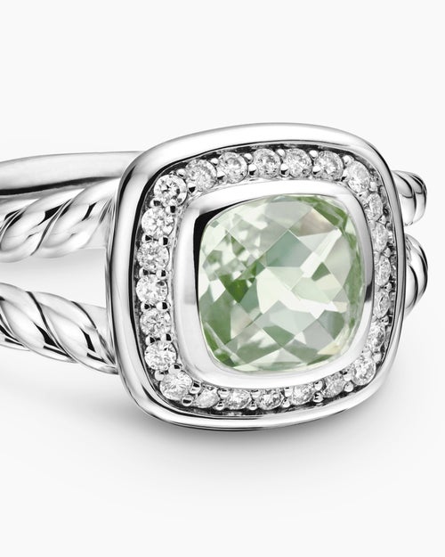 Womens Petite Albion® Ring in Sterling Silver with Prasiolite and Diamonds, 7mm