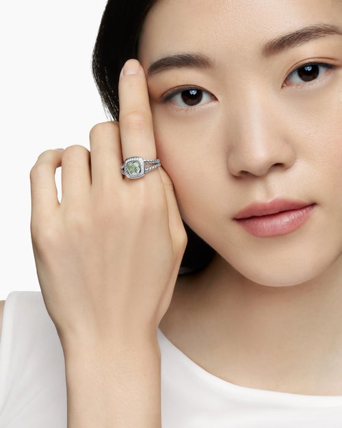 Womens Petite Albion® Ring in Sterling Silver with Prasiolite and Diamonds, 7mm