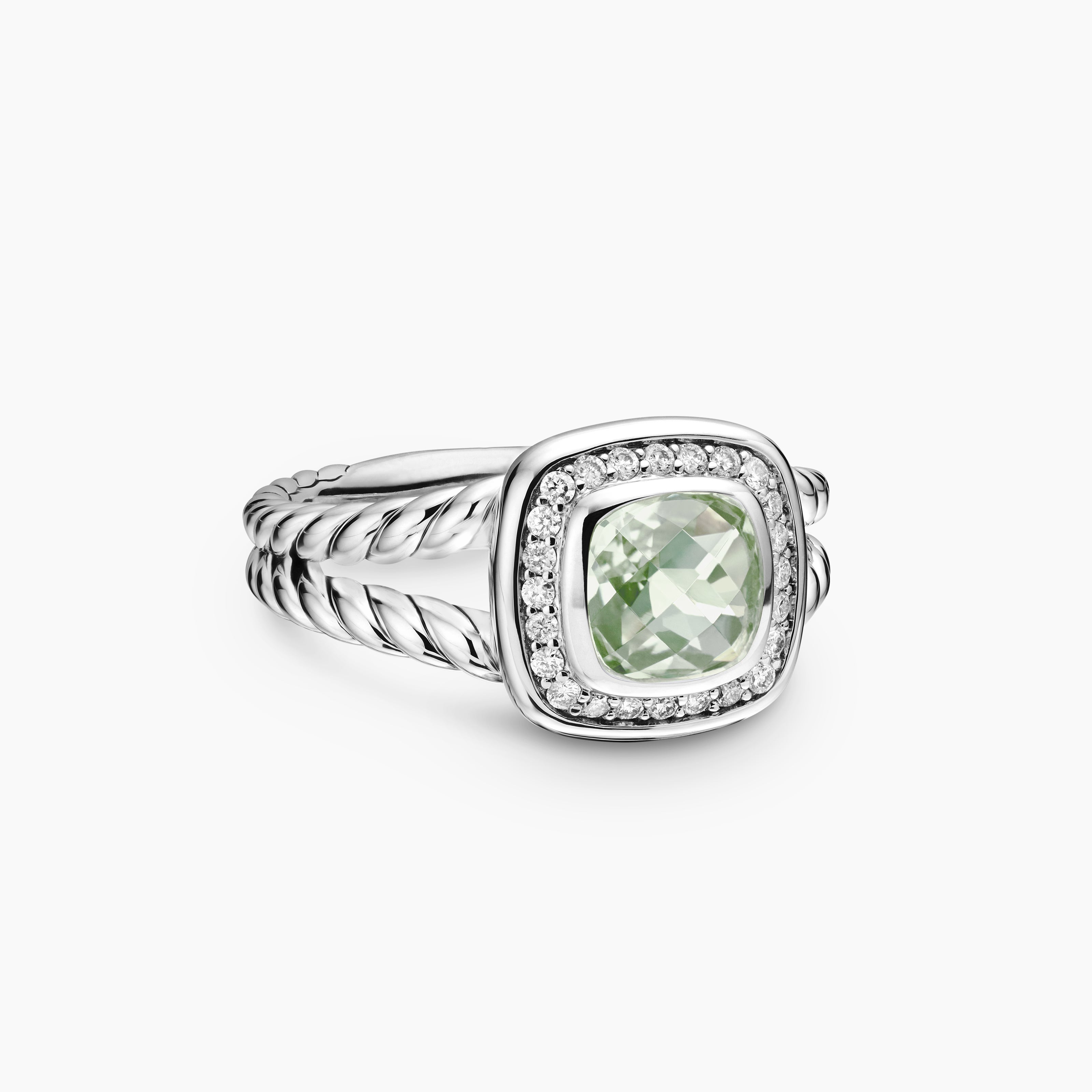 Womens Petite Albion&reg; Ring in Sterling Silver with Prasiolite and Diamonds, 7mm