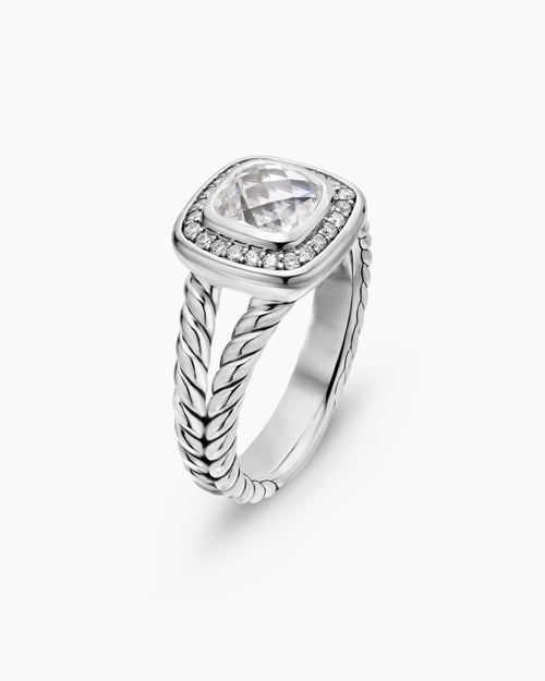 Womens Petite Albion® Ring in Sterling Silver with White Topaz and Diamonds, 7mm