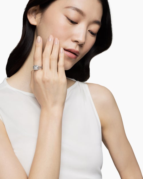 Womens Petite Albion® Ring in Sterling Silver with White Topaz and Diamonds, 7mm