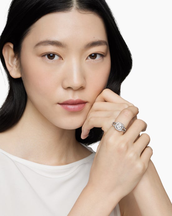 Petite Albion® Ring in Sterling Silver with White Topaz and Diamonds, 7mm