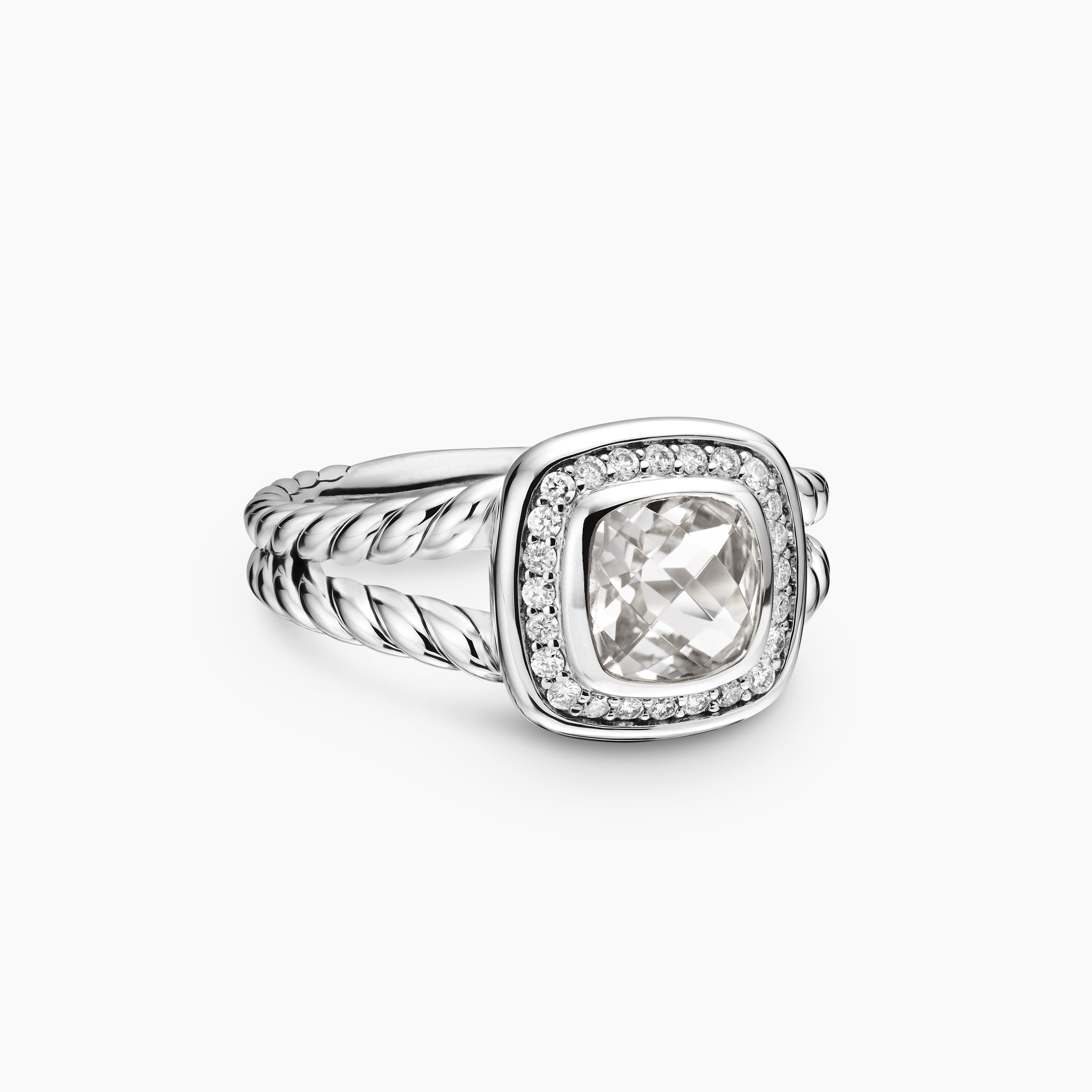 Womens Petite Albion Ring in Sterling Silver with Diamonds, 7mm