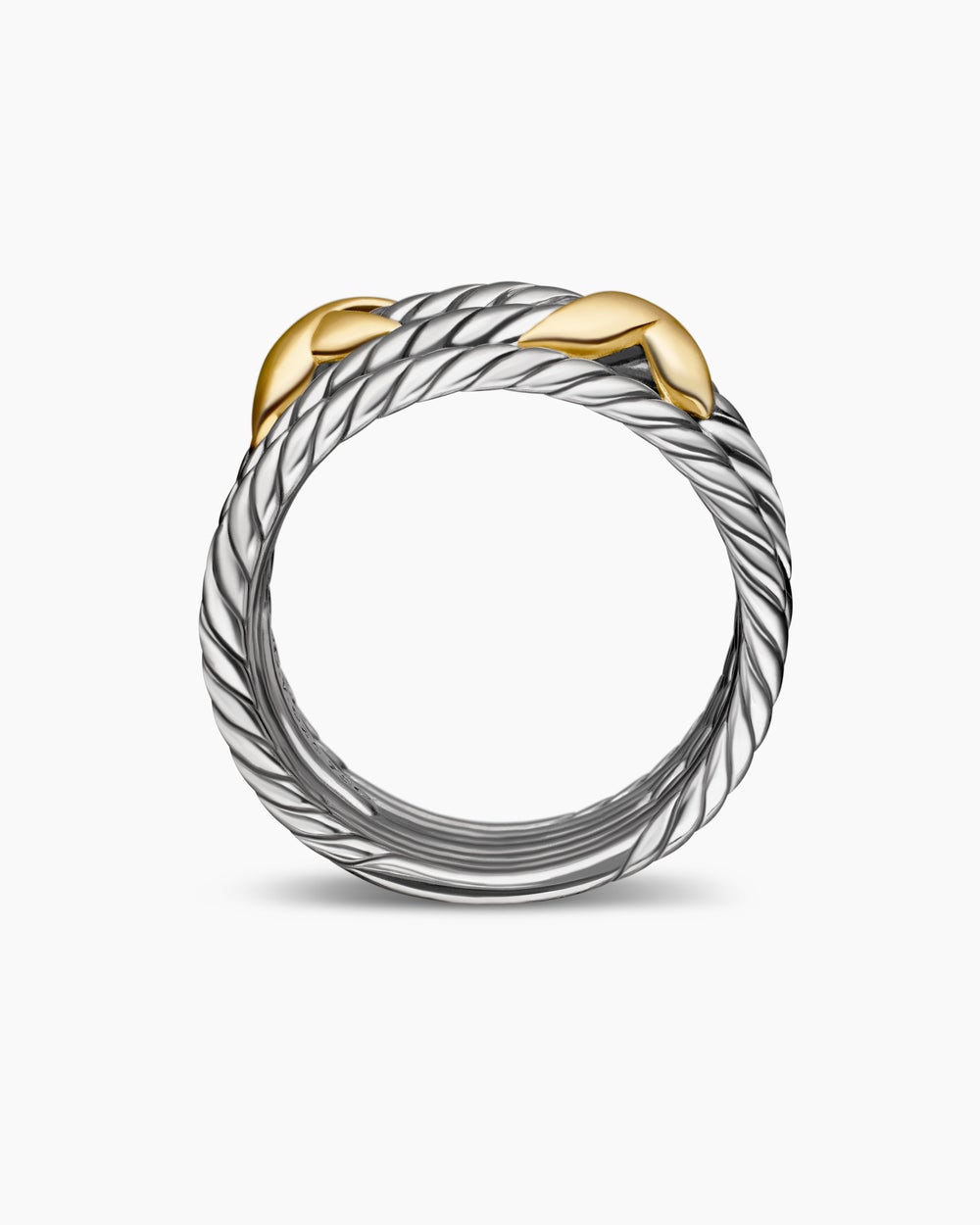 Womens Double X Crossover Ring in Sterling Silver with 18ct Yellow Gold, 13mm