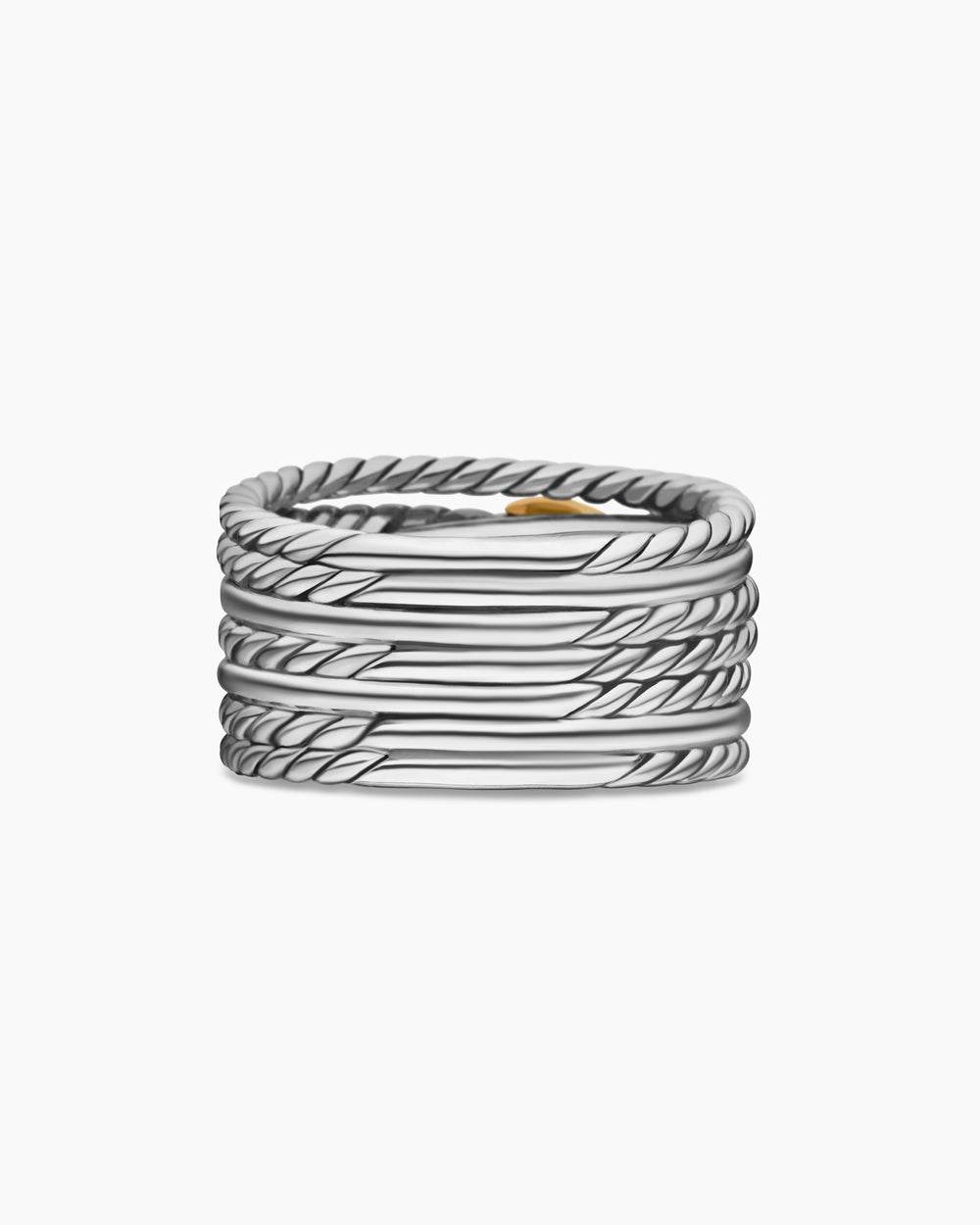Womens Double X Crossover Ring in Sterling Silver with 18ct Yellow Gold, 13mm