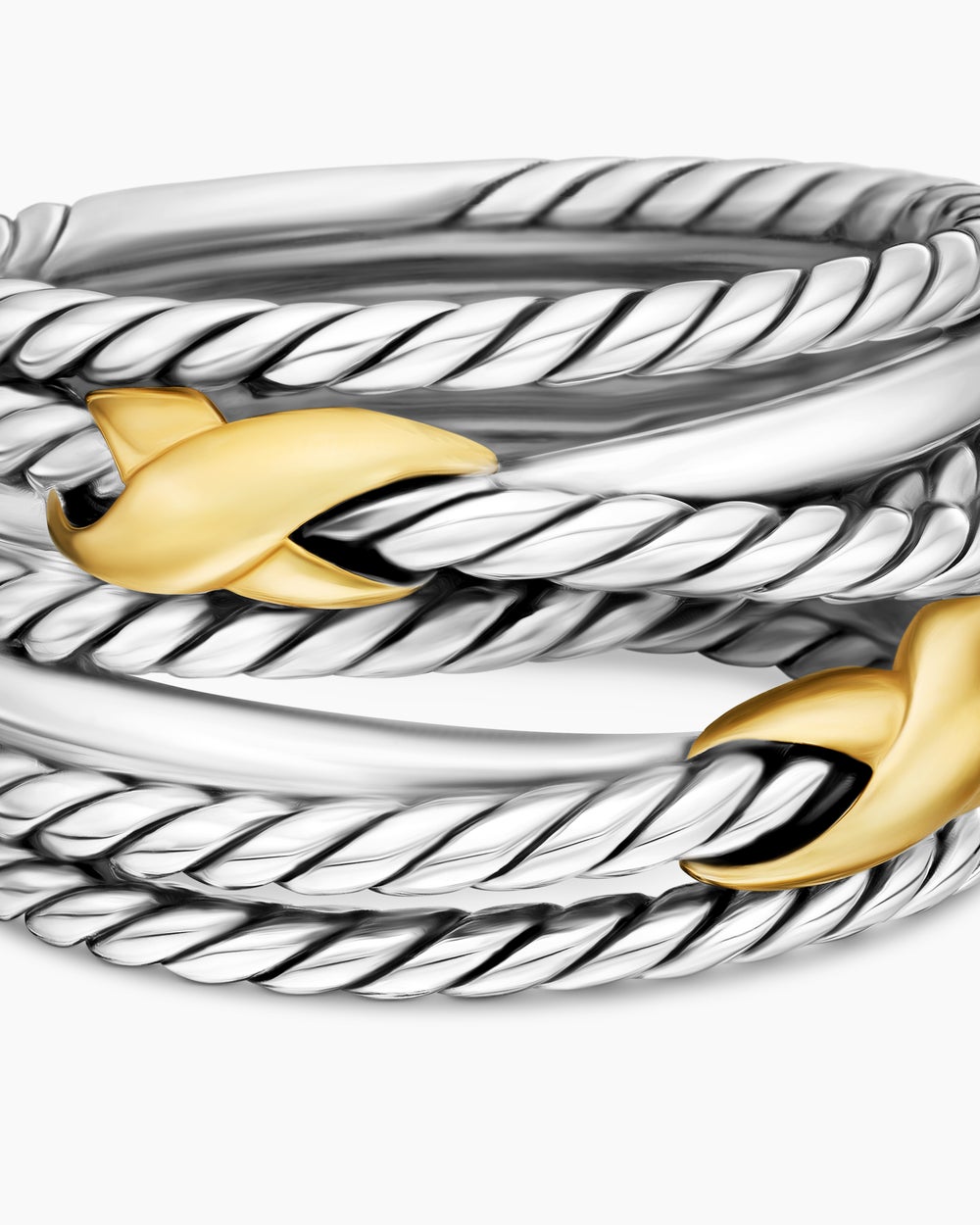 Womens Double X Crossover Ring in Sterling Silver with 18ct Yellow Gold, 13mm